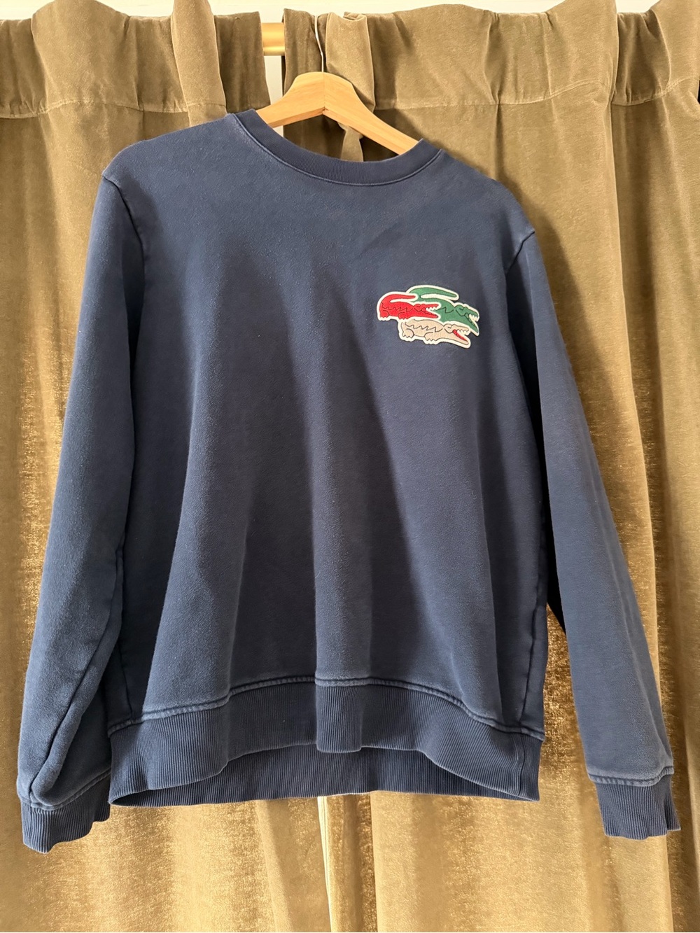 Lacoste Men's Navy Crewneck Sweatshirt with Red & Green Croc Patch